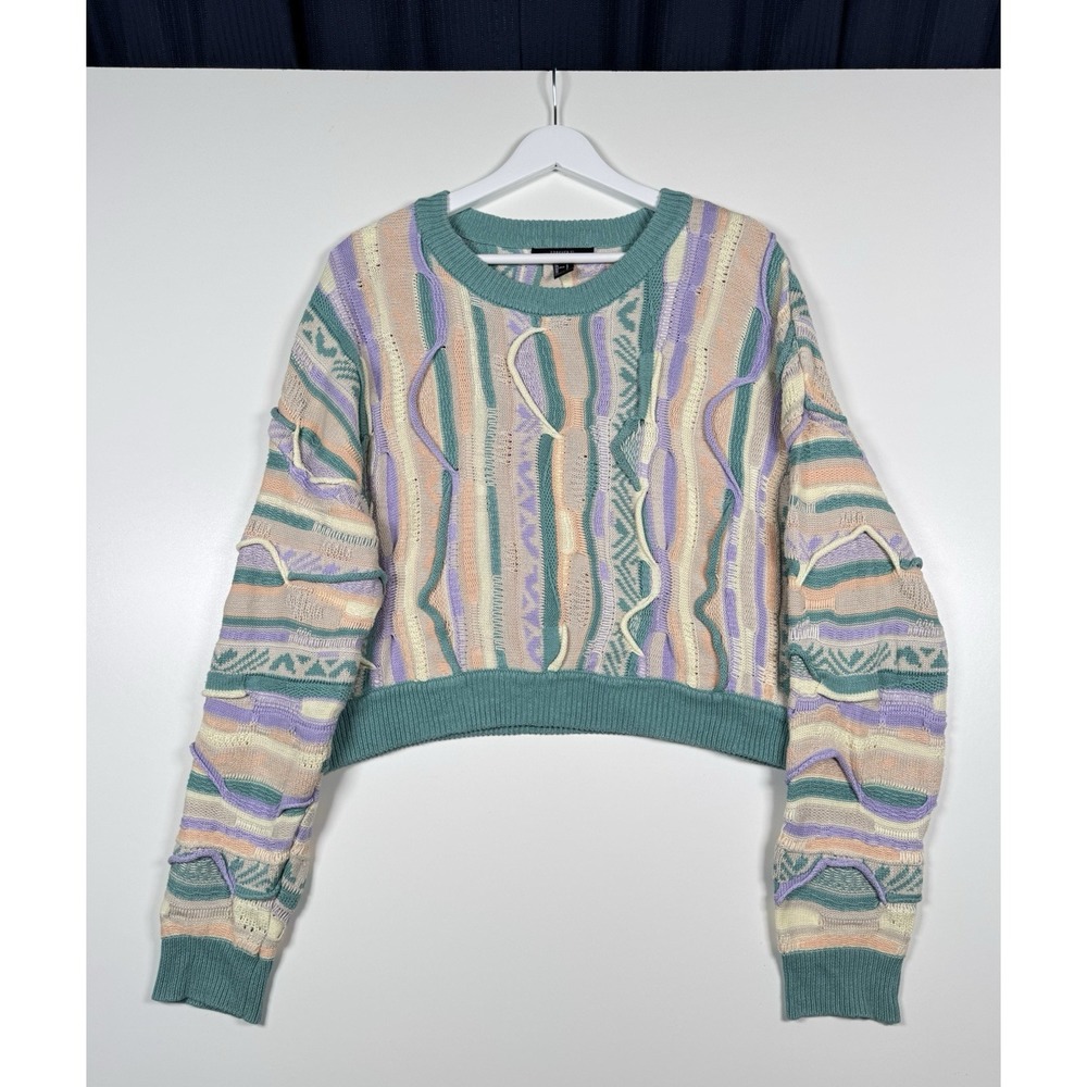 Forever 21 Pastel Multi-Color Abstract Texture Cropped Sweater Large Coogi Style